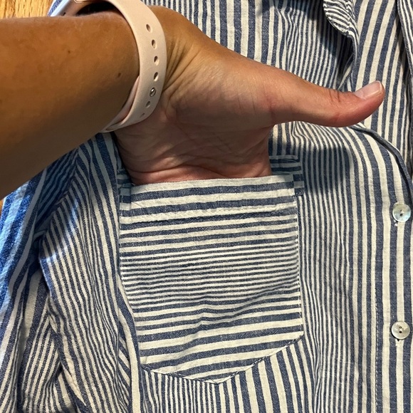 Just Living Navy and White Striped Women's Button Down Shirt - Picture 3 of 12
